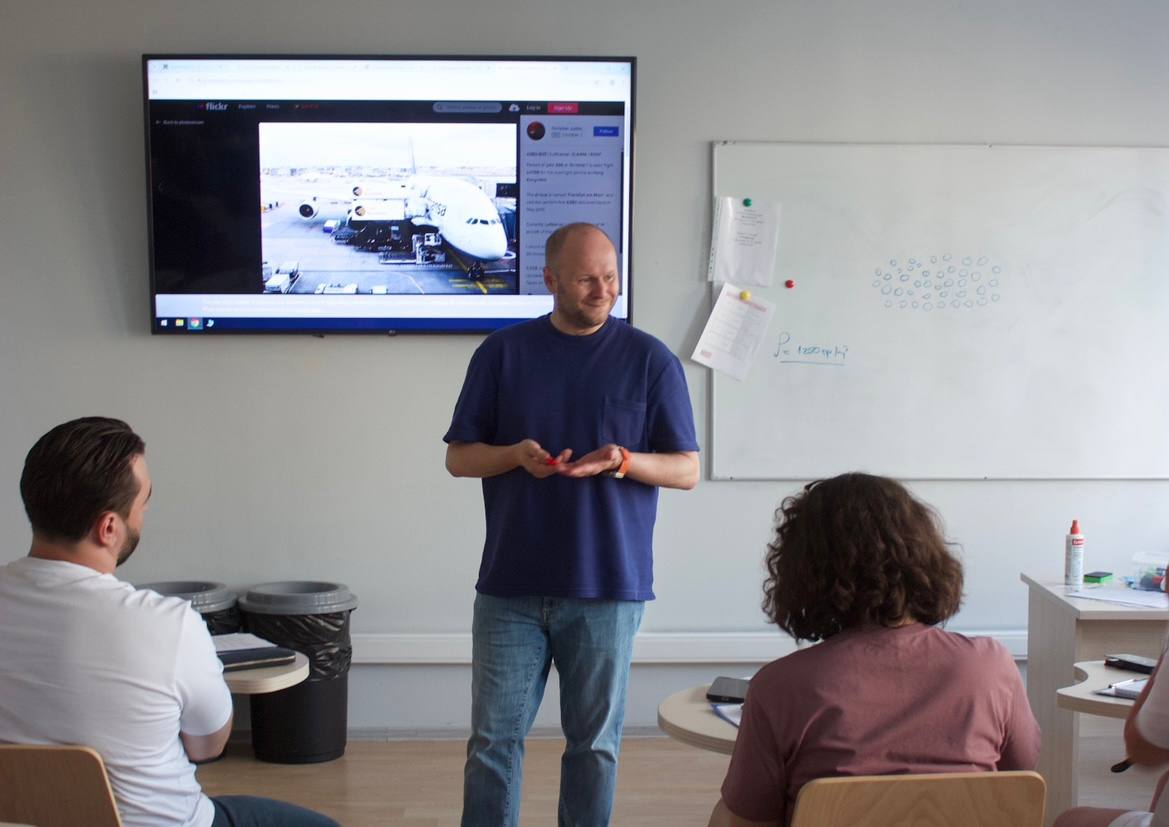 Alex Gervash teaching a fear of flying course