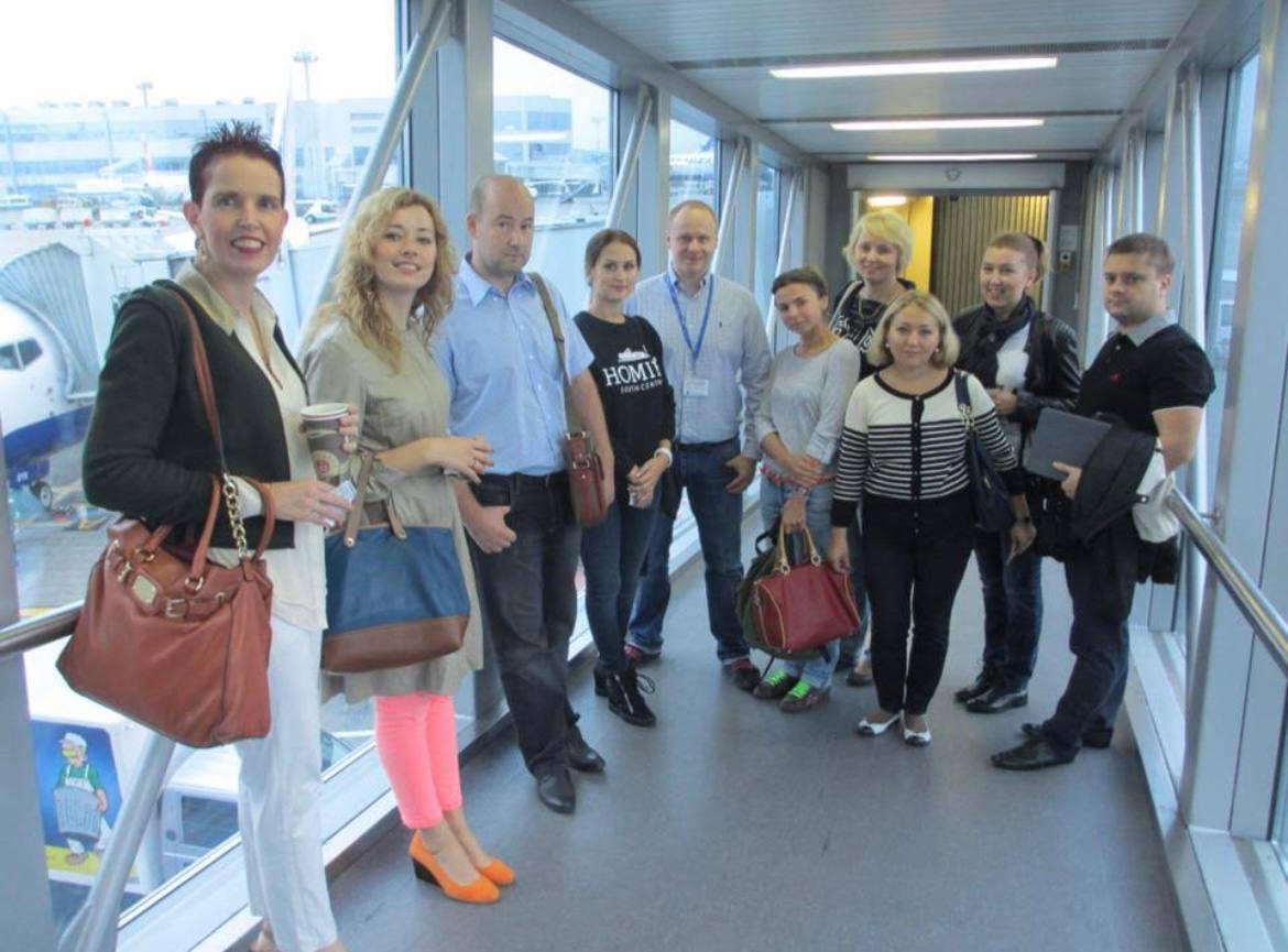 Alex Gervash with a group of course participants at the jet bridge