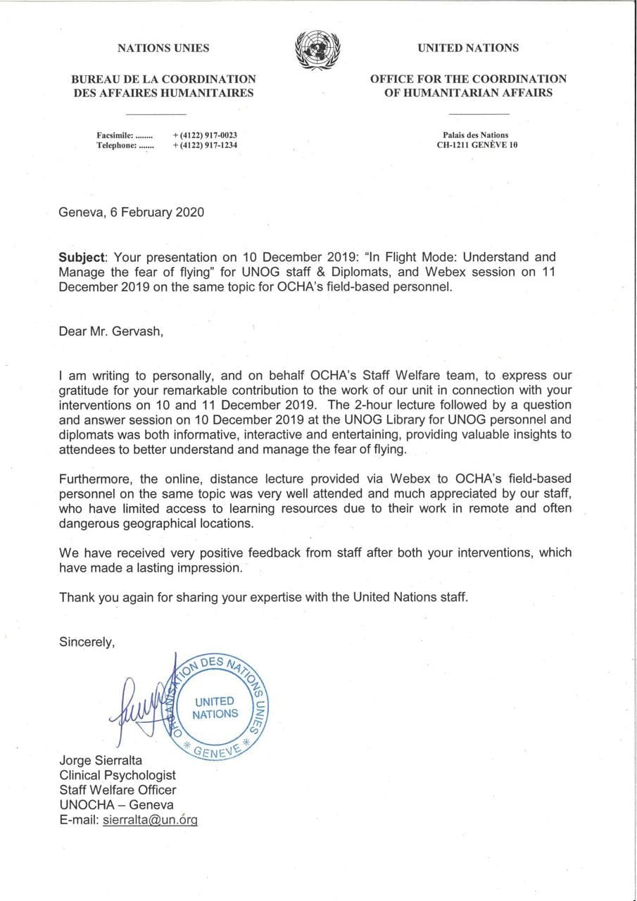 Official letter from United Nations Office for the Coordination of Humanitarian Affairs